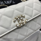 23P フラップバッグ 19cm ホワイトキャビア ゴールド金具