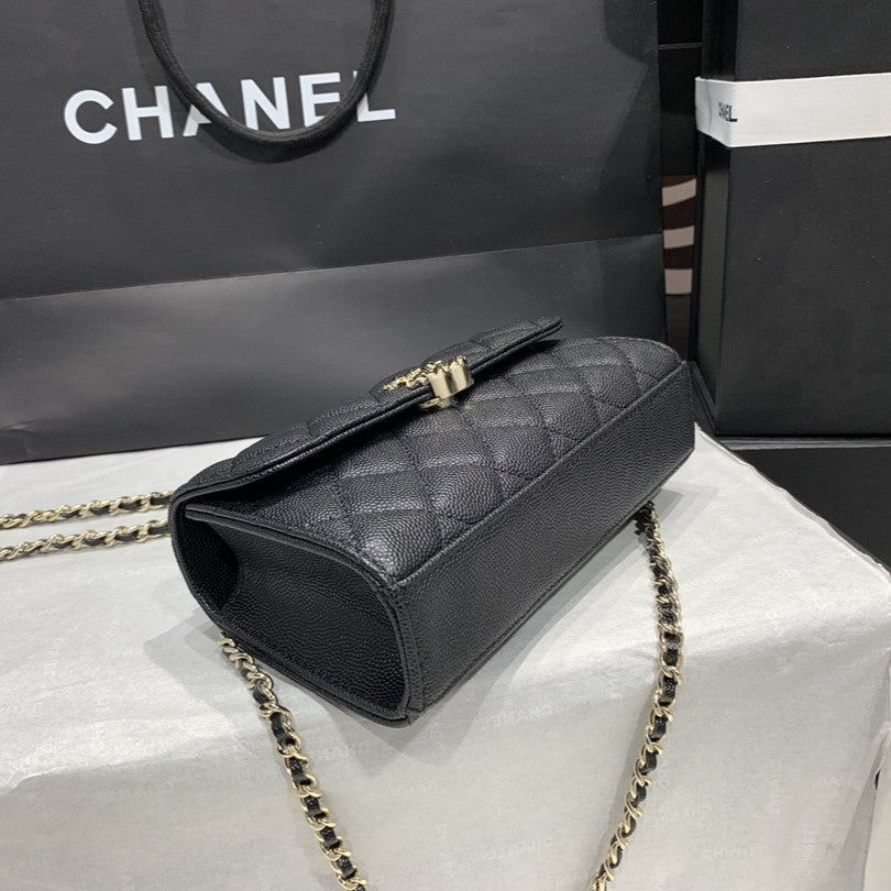 23P フラップバッグ 19cm ブラック キャビア ゴールド金具