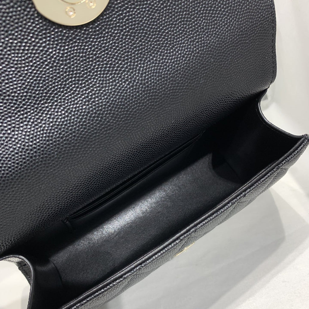 23P フラップバッグ 19cm ブラック キャビア ゴールド金具