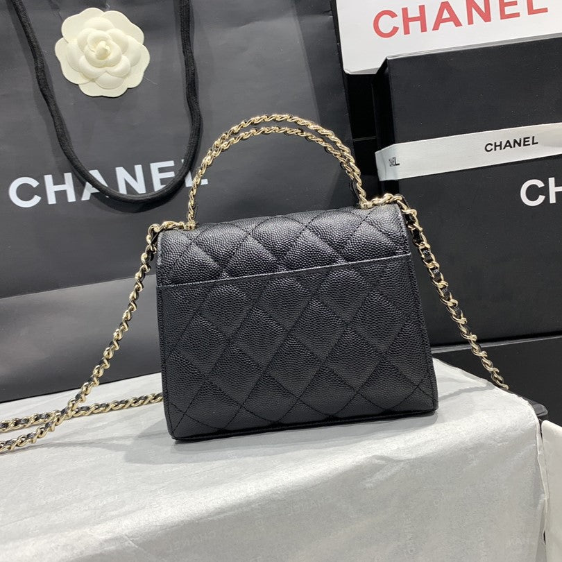 23P フラップバッグ 15cm ブラック キャビア ゴールド金具