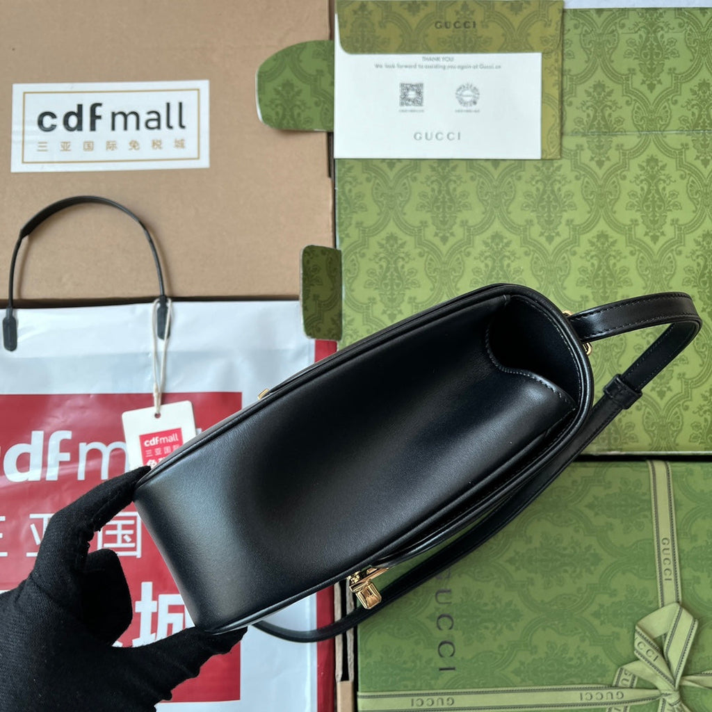 乗馬スタイル ショルダーバッグ 21インチ ブラック カーフスキン ゴールド金具