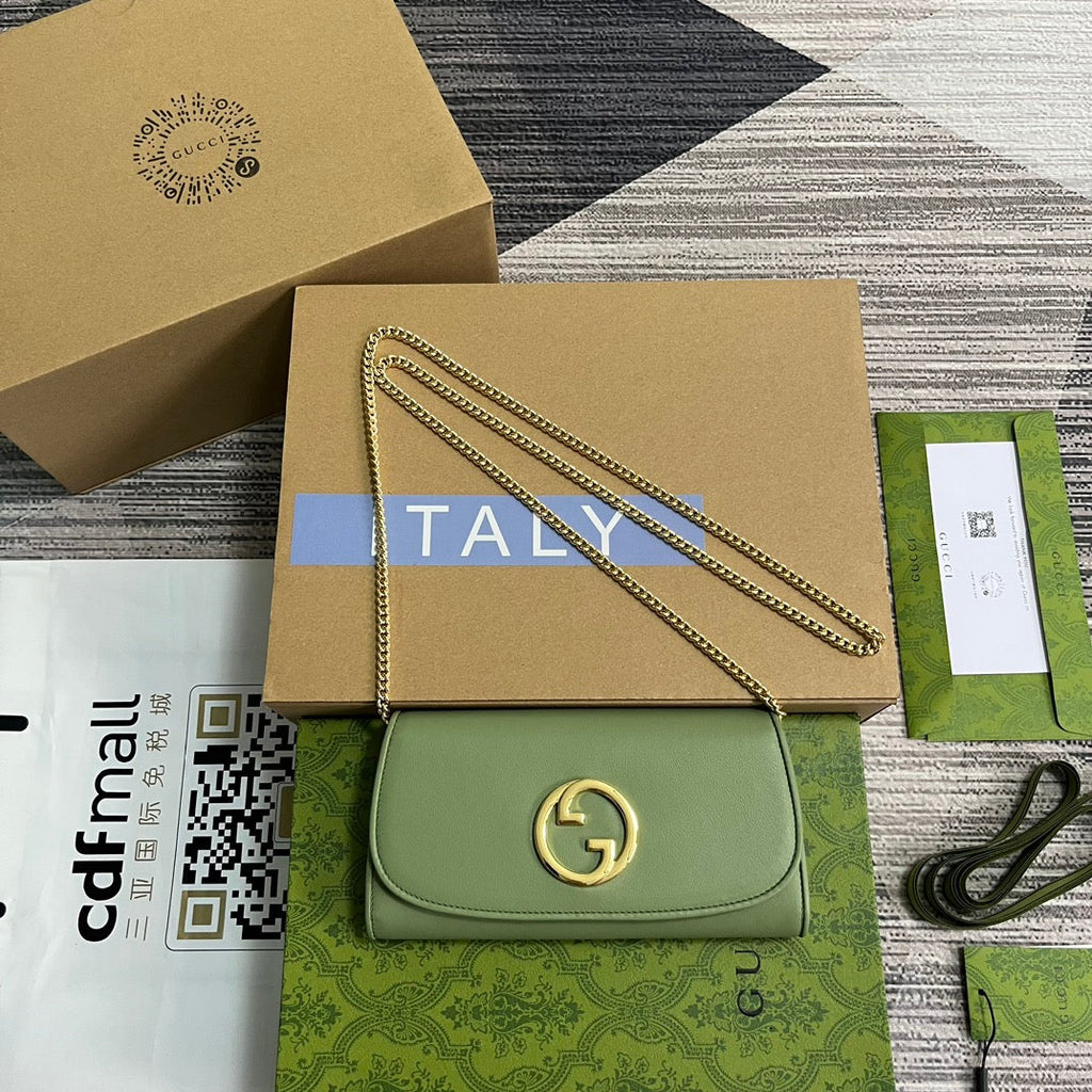 ブロンディ ショルダーバッグ 21 グリーン カーフスキン ゴールド金具