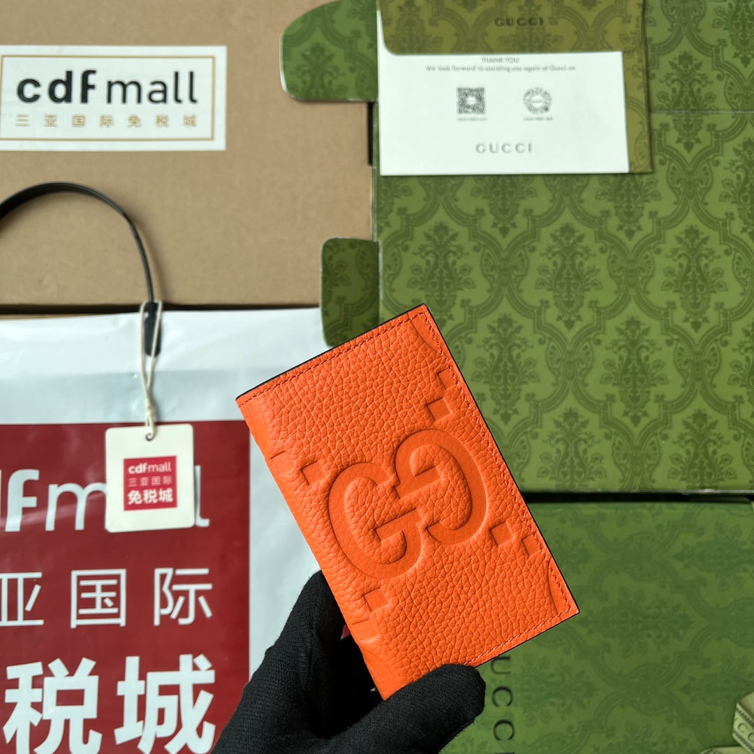 オレンジエンボスカーフスキン製カードホルダー12枚