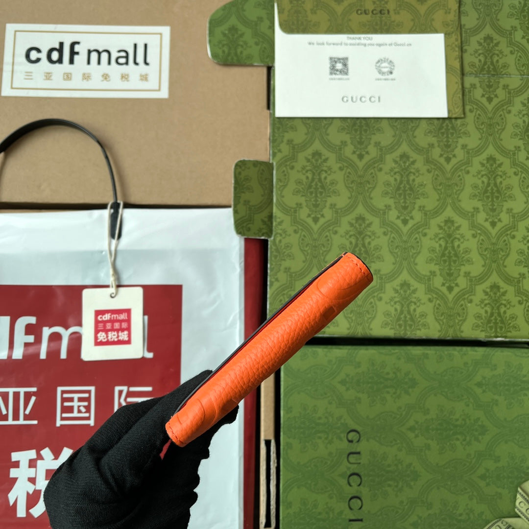 オレンジエンボスカーフスキン製カードホルダー12枚