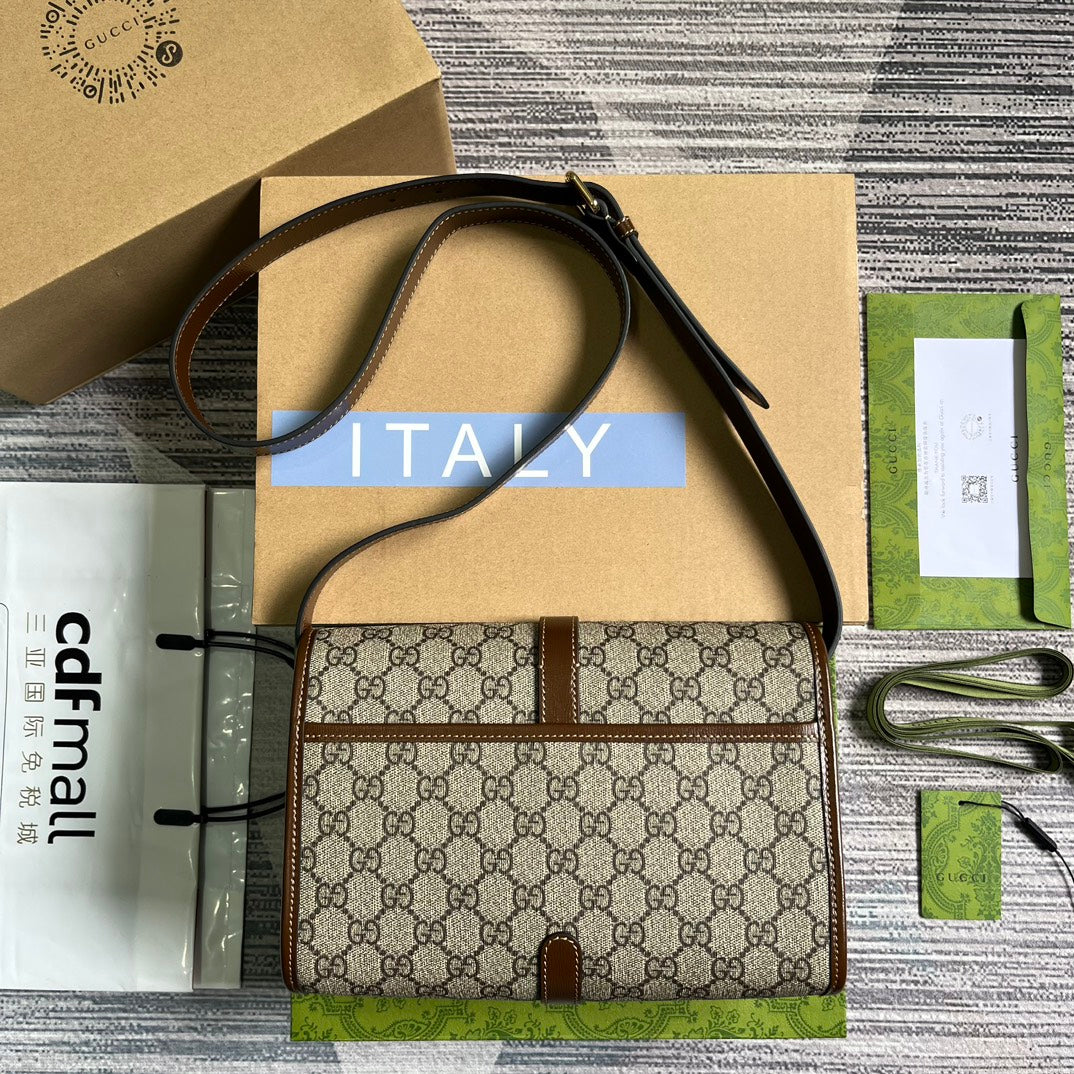 メッセンジャーバッグ 25 ベージュキャンバスとブラウンカーフスキン