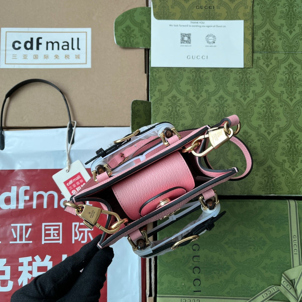 ダイアナ トートバッグ 19 ピンク ラムスキン バンブーハンドル