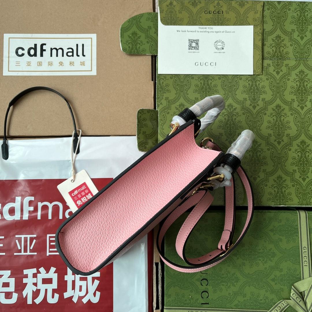 ダイアナ トートバッグ 19 ピンク ラムスキン バンブーハンドル