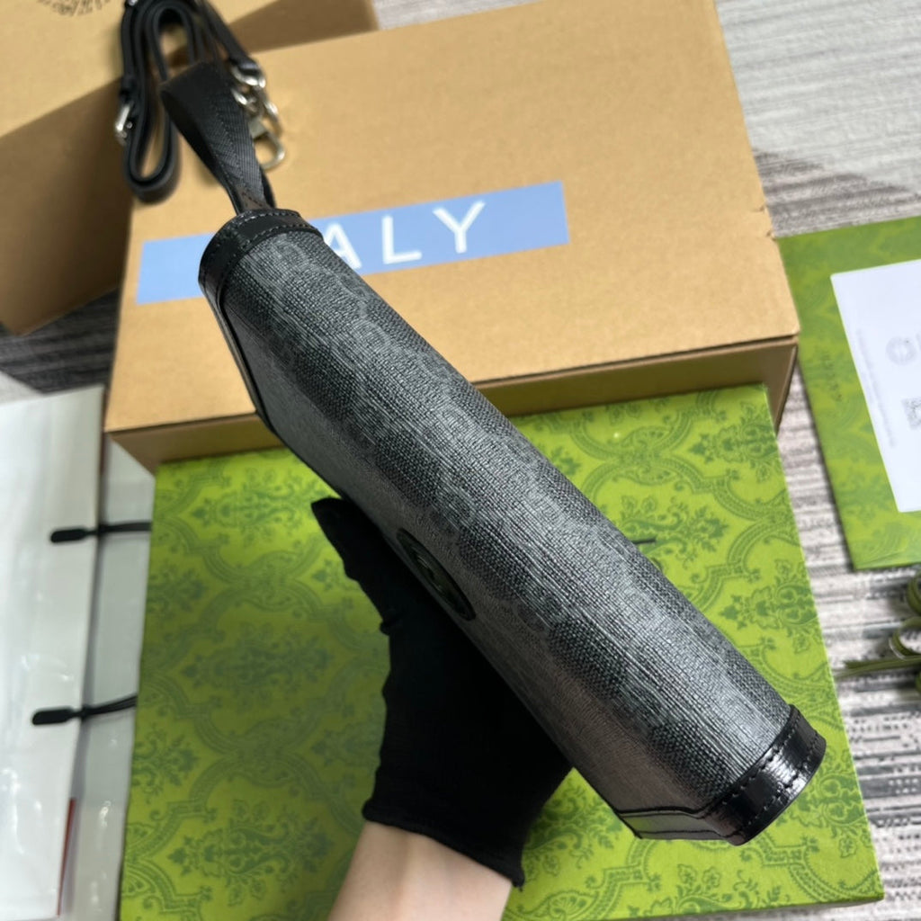 GGクラスプ クラッチ 20 ブラック キャンバス＆カーフスキン