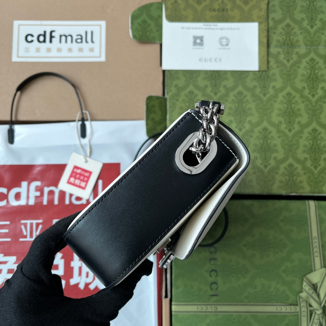 プチ スモール ショルダーバッグ 27インチ ブラック×ホワイト カーフスキン