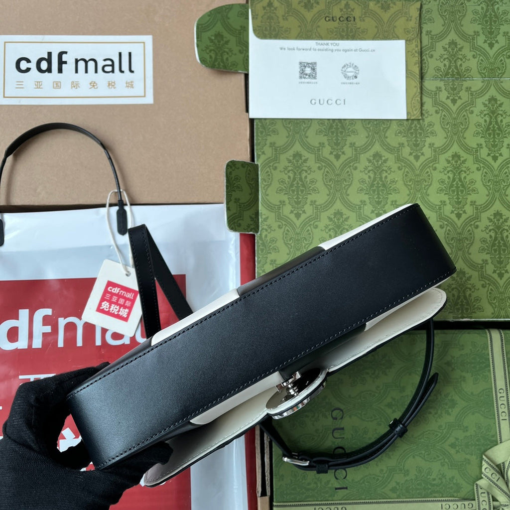 プチ スモール ショルダーバッグ 27インチ ブラック×ホワイト カーフスキン