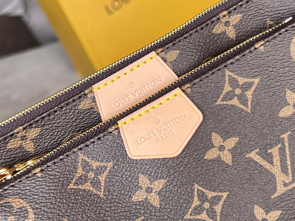 LV 25S マルチ ポシェット アクセサリー 25インチ ブラウン モノグラム コーティングキャンバス グリーンストラップ