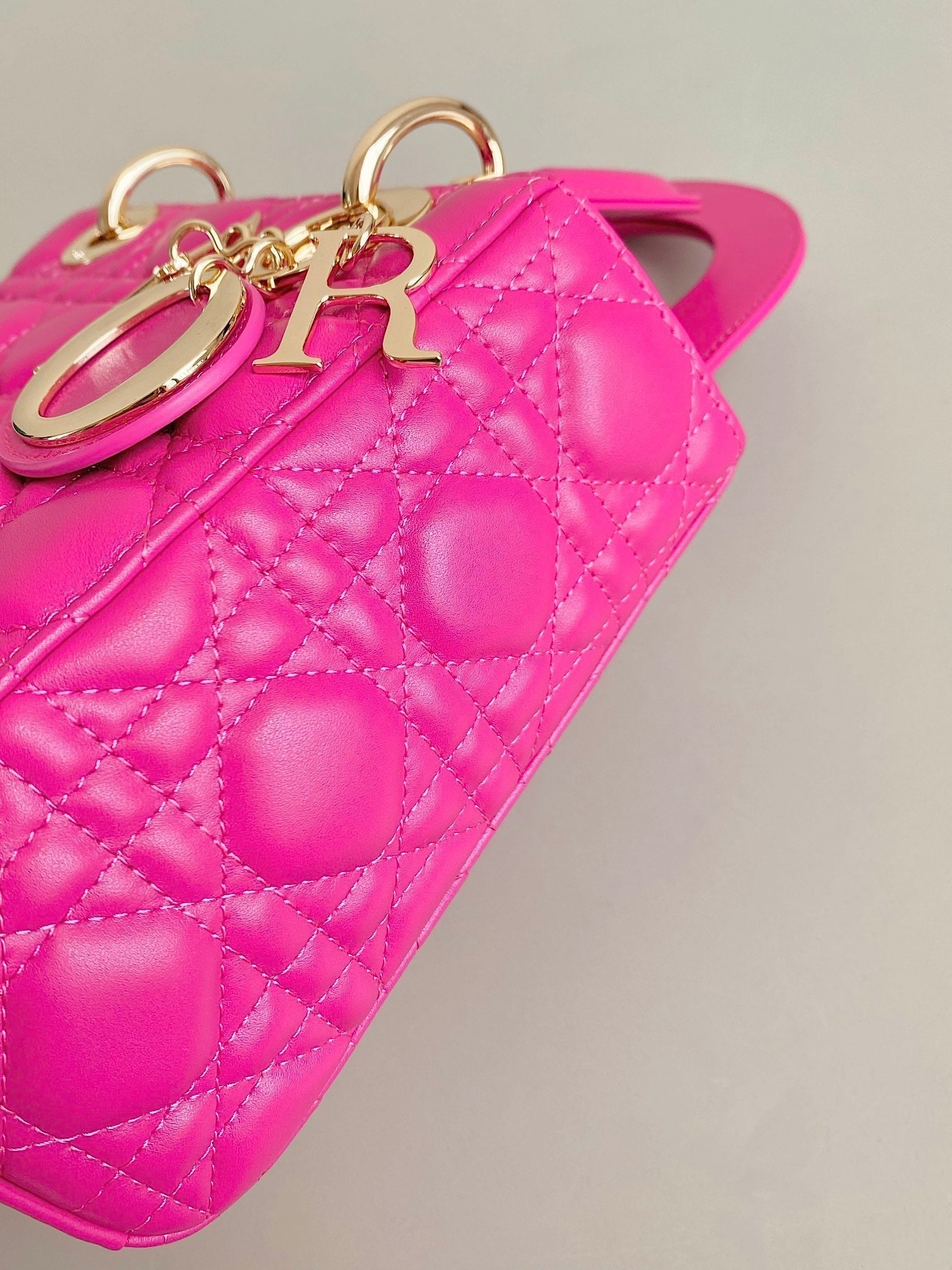 ホットピンクラムスキンのミディアムサイズ レディ 20 ハンドバッグ