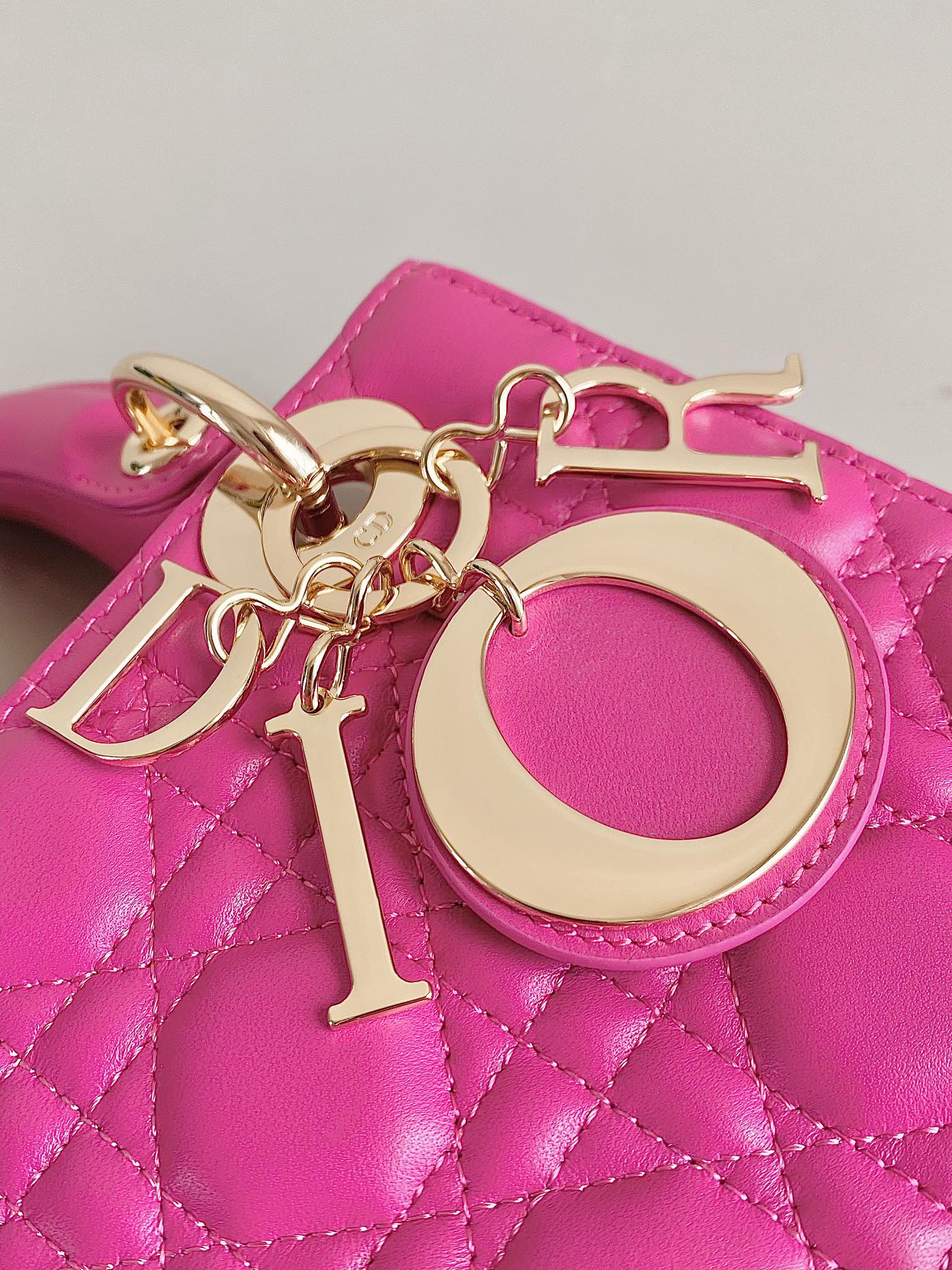 ホットピンクラムスキンのミディアムサイズ レディ 20 ハンドバッグ