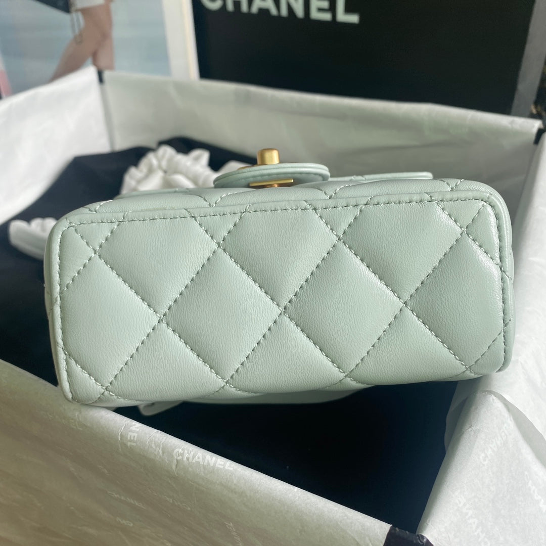 CCミニ15バッグ（スカイブルーカーフスキン、ゴールド金具）