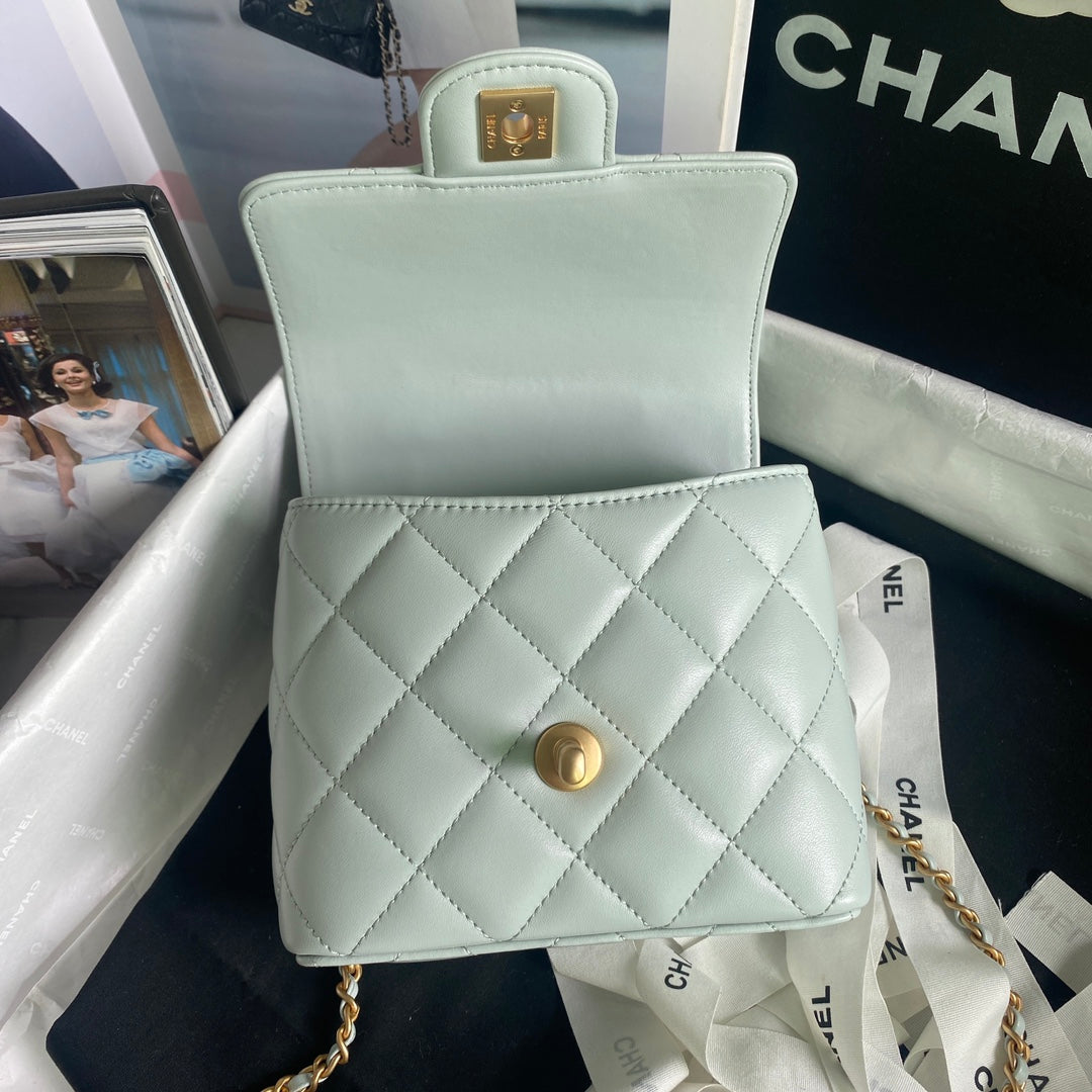 CCミニ15バッグ（スカイブルーカーフスキン、ゴールド金具）