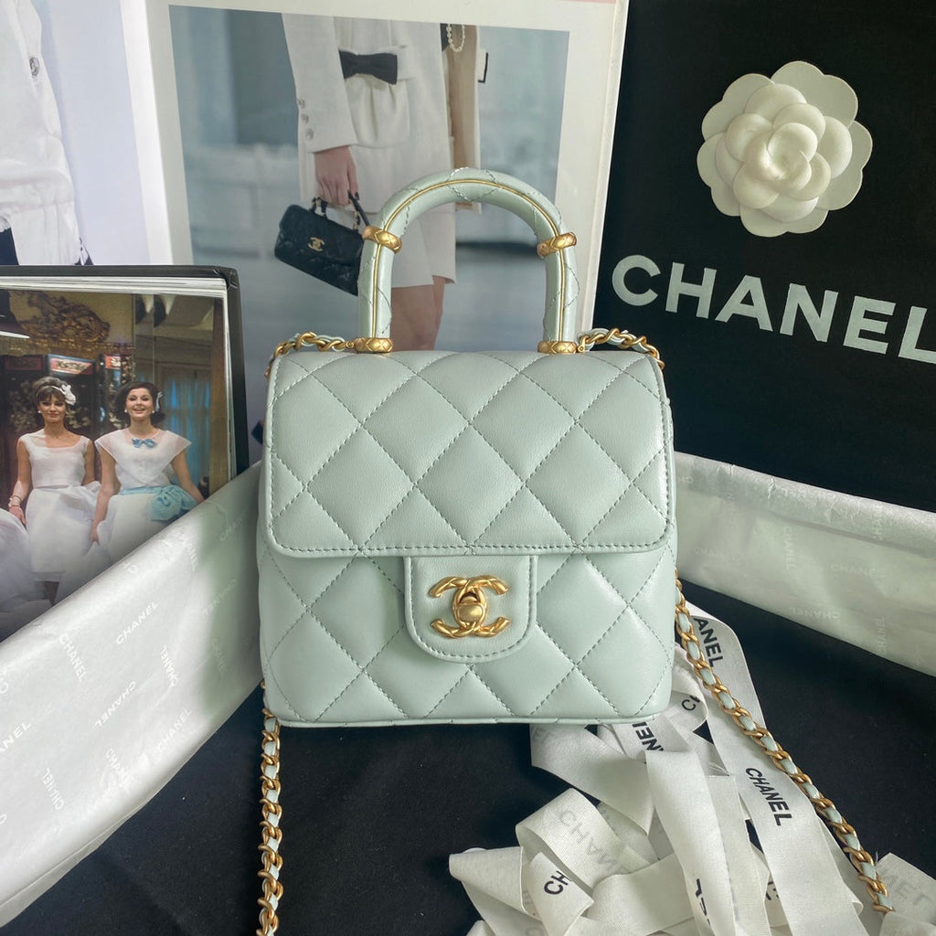 CCミニ15バッグ（スカイブルーカーフスキン、ゴールド金具）