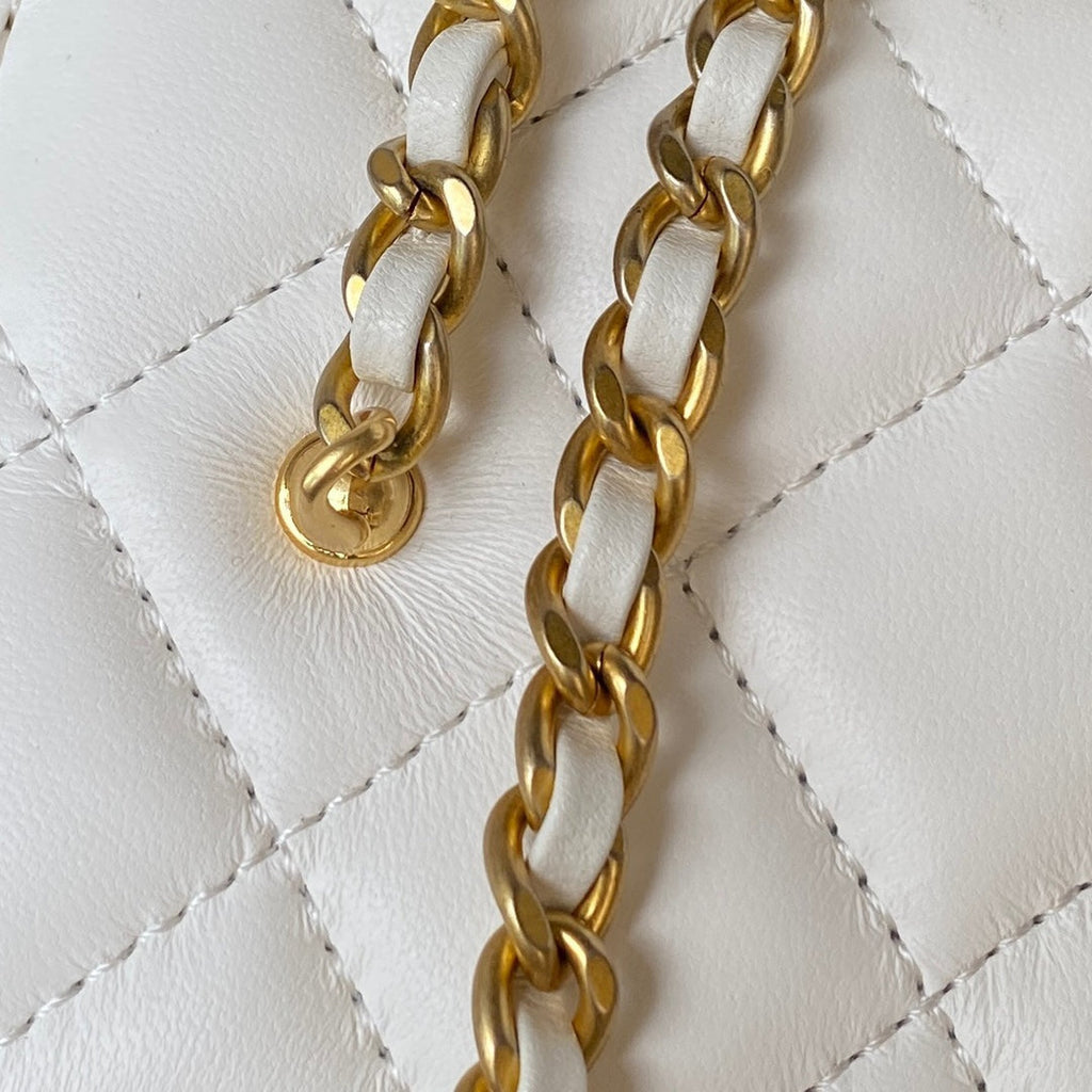 スモール バニティケース 17インチ ホワイトカーフスキン ゴールド金具