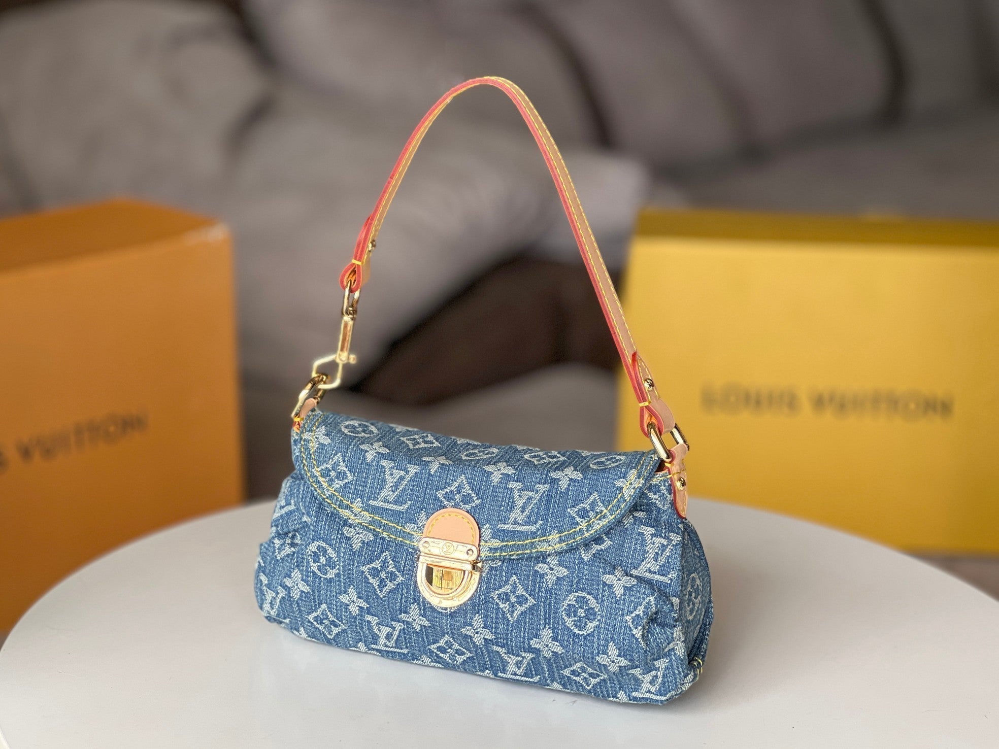 LV 25S プリーツバッグ 26インチ ブルー モノグラム デニム ゴールド金具