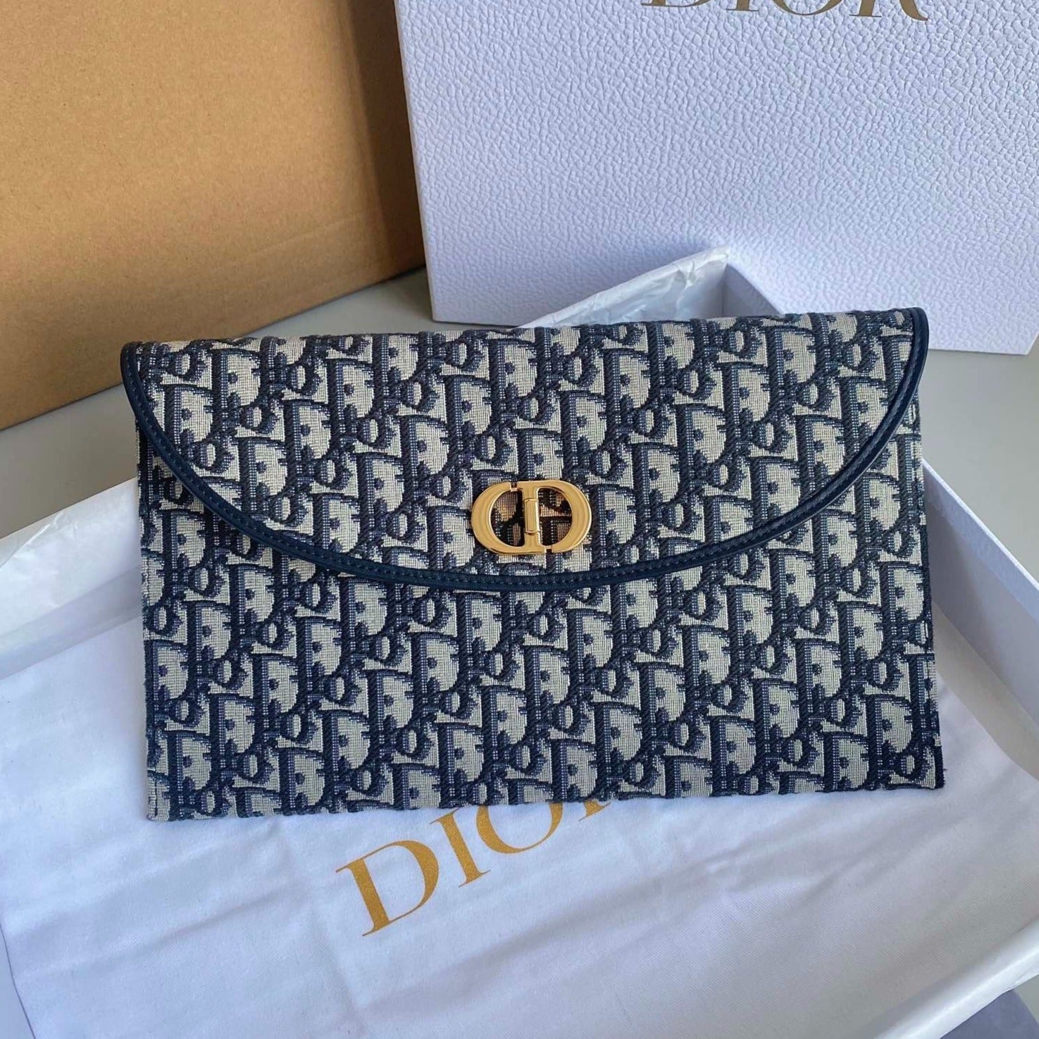 CD 30 ブルー オブリーク ジャカード クラッチバッグ