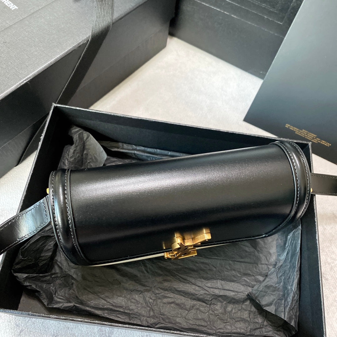 ソルフェリーノ スモールサッチェル 19インチ ブラック×ホワイト カーフスキン ゴールドロゴ