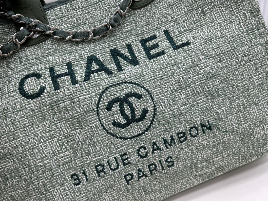 CC DEAUVILLE ラージ 38 トートバッグ（ライトグリーン キャンバス）