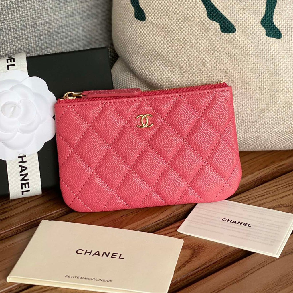 CCクラシック スモール 15 ジップポーチ（ブラッシュレッド グレインカーフスキン）