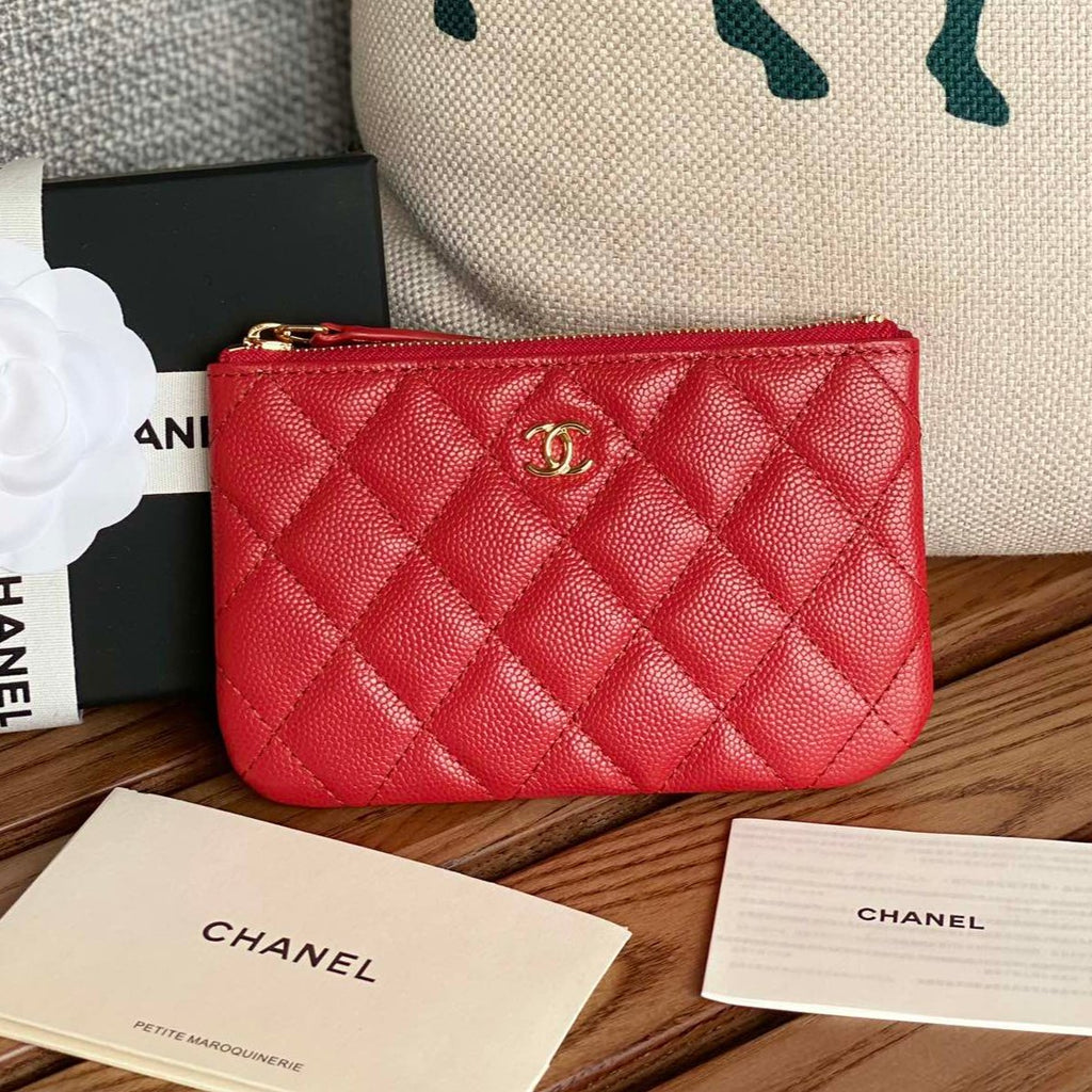 CC クラシック スモール 15 ジップポーチ（クリムゾンレッド グレインカーフスキン製）