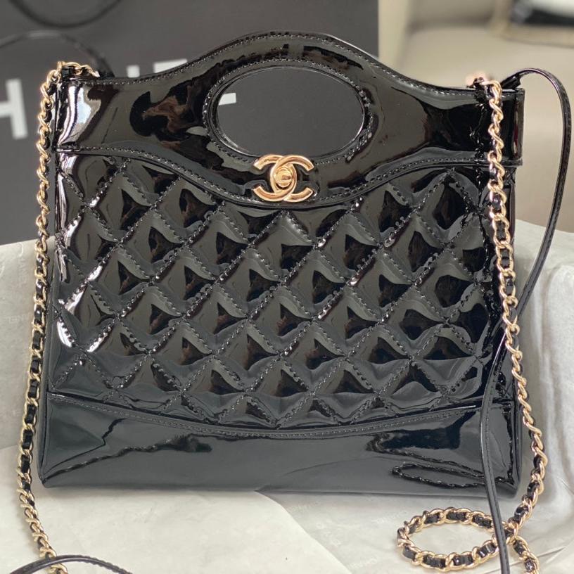 CC MINI 23 ショッピングバッグ（光沢のあるブラックカーフスキン製）