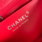 ミニ長方形フラップバッグ 20cm レッドキャビア シルバー金具