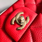 ミニ長方形フラップバッグ 20cm レッドキャビア シルバー金具