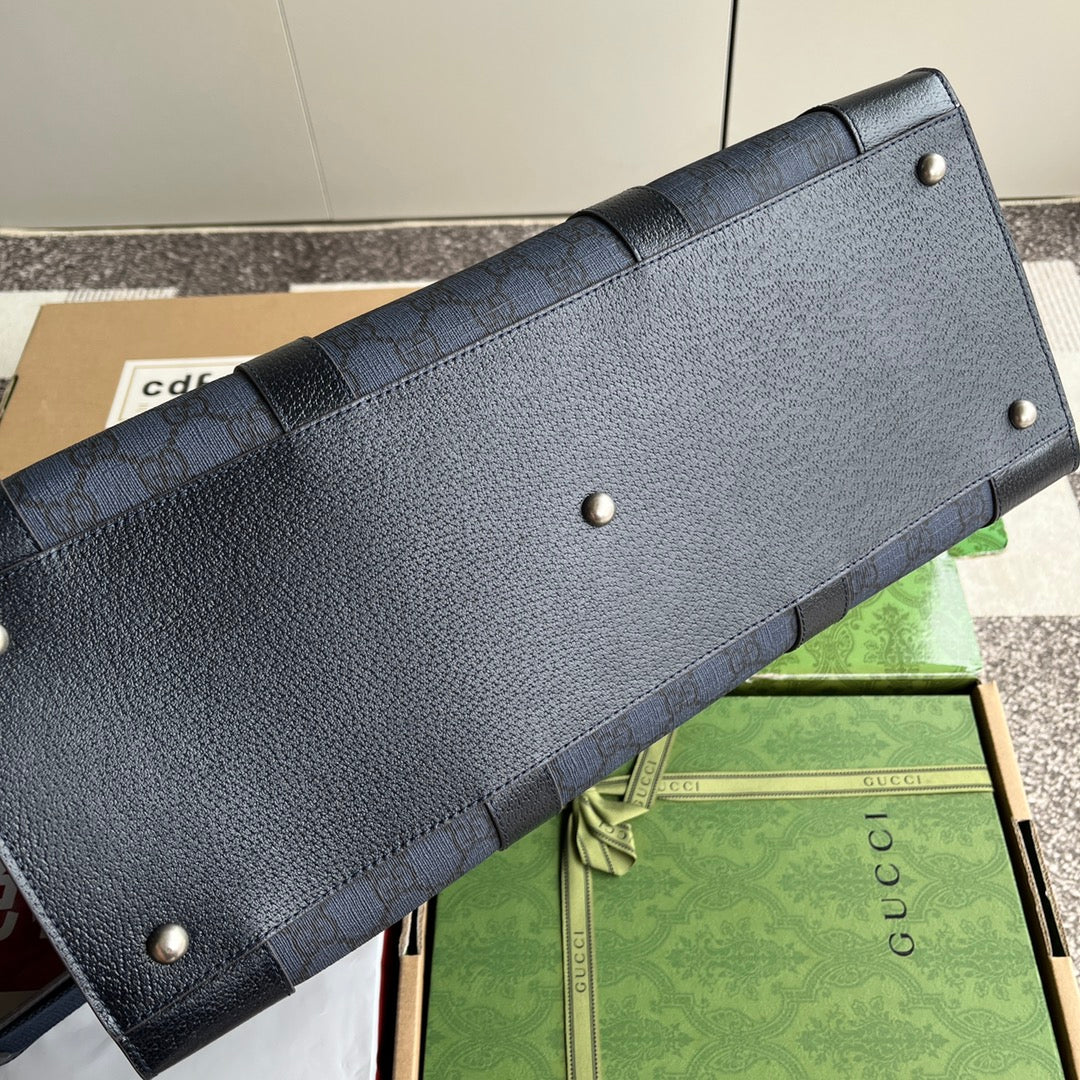 OPHIDIA LARGE TOTE BAG 43 IN DARK BLUE AND BLACK GG CALFSKIN