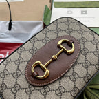 HORSEBIT 1955 SMALL CAMERA BAG 20 IN BEIGE AND EBONY GG BROWN CALFSKIN