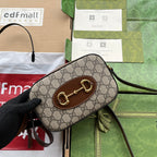 HORSEBIT 1955 SMALL CAMERA BAG 20 IN BEIGE AND EBONY GG BROWN CALFSKIN