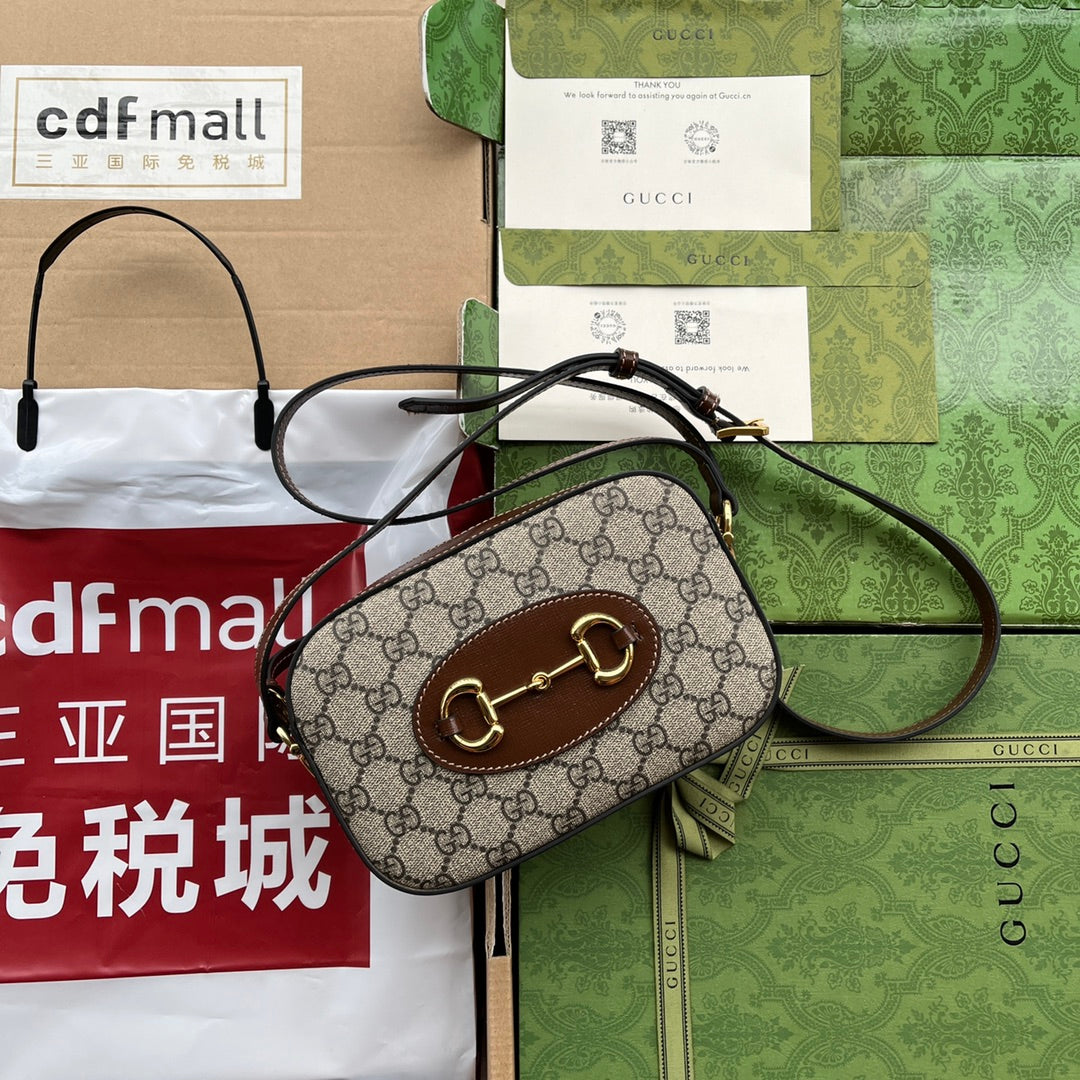 ホースビット 1955 スモール カメラバッグ 20 ベージュ＆エボニー GGブラウン カーフスキン