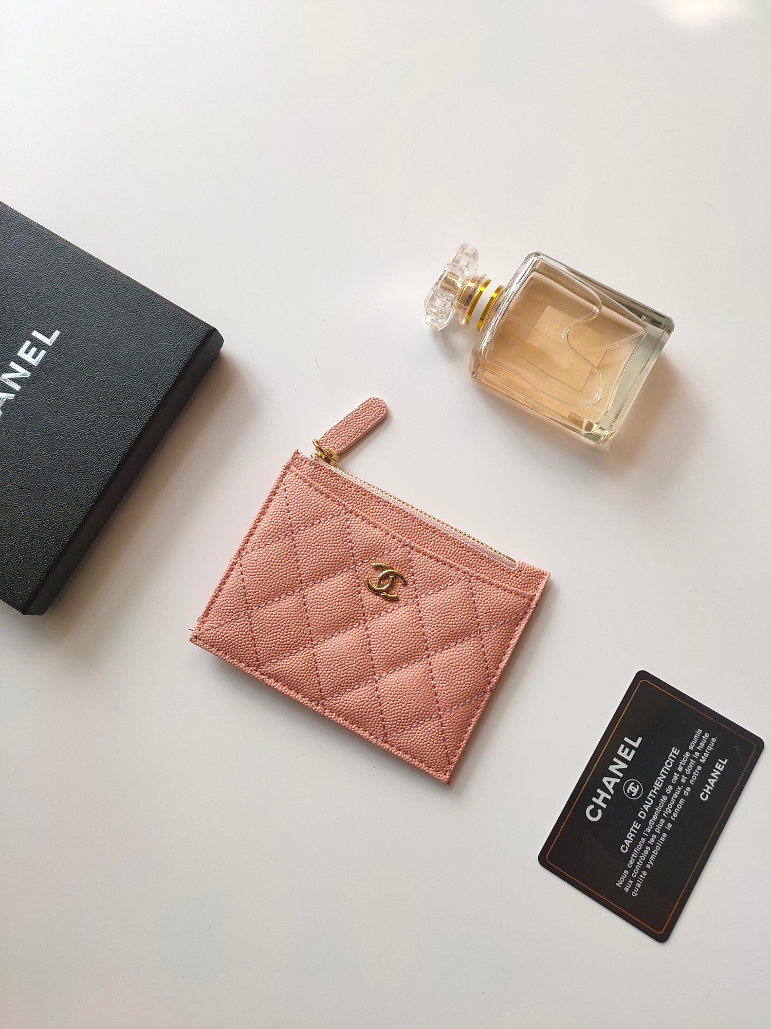 CC ジップカードホルダー 11.5 ピーチグレインカーフスキン ゴールドアイコン