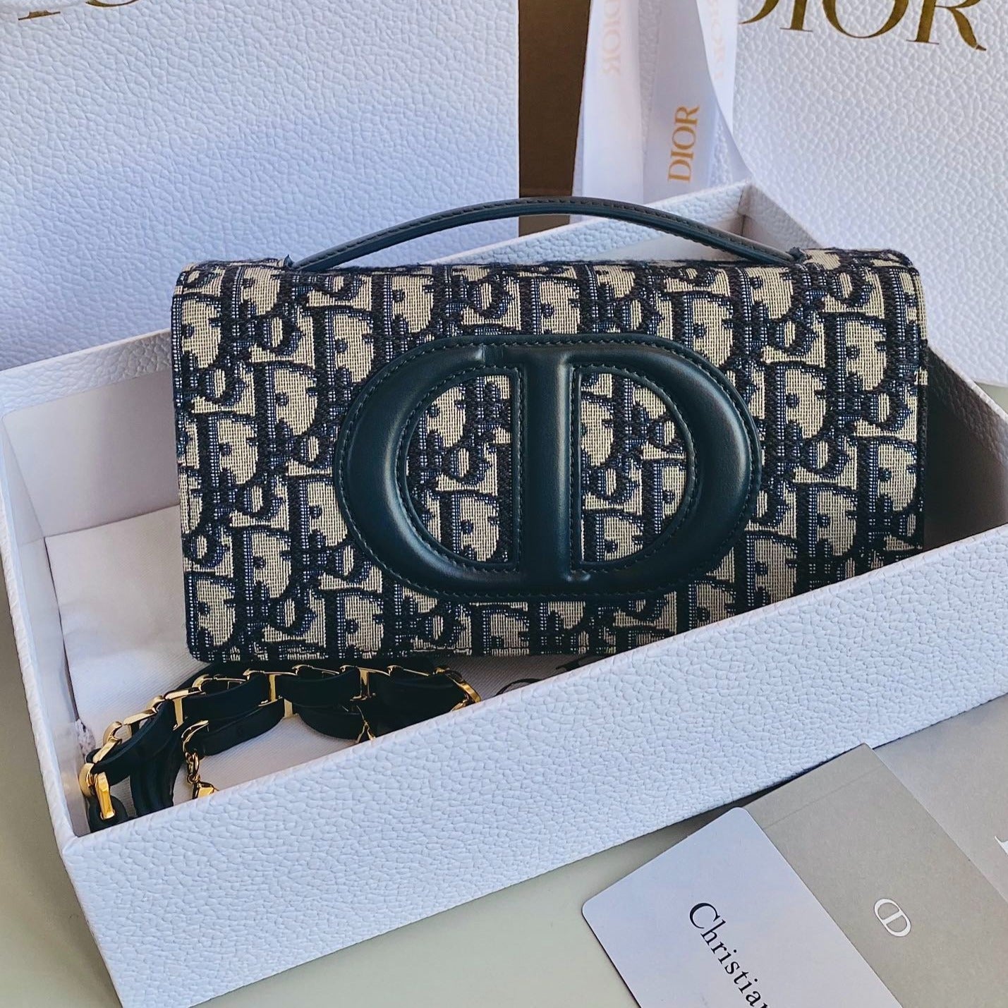 シグネチャー チェーンバッグ 21 ブルー オブリーク ジャカード