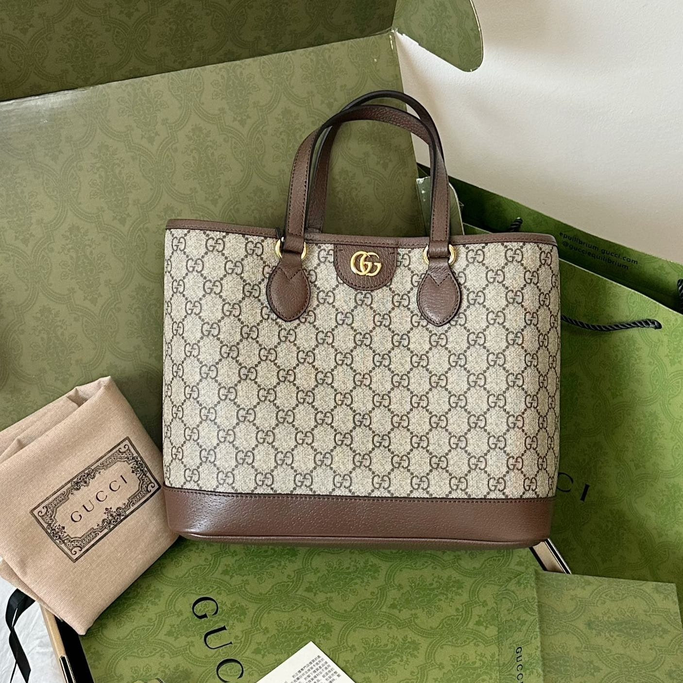 オフィディア スモール トートバッグ 31 ベージュ キャンバス＆ブラウン カーフスキン