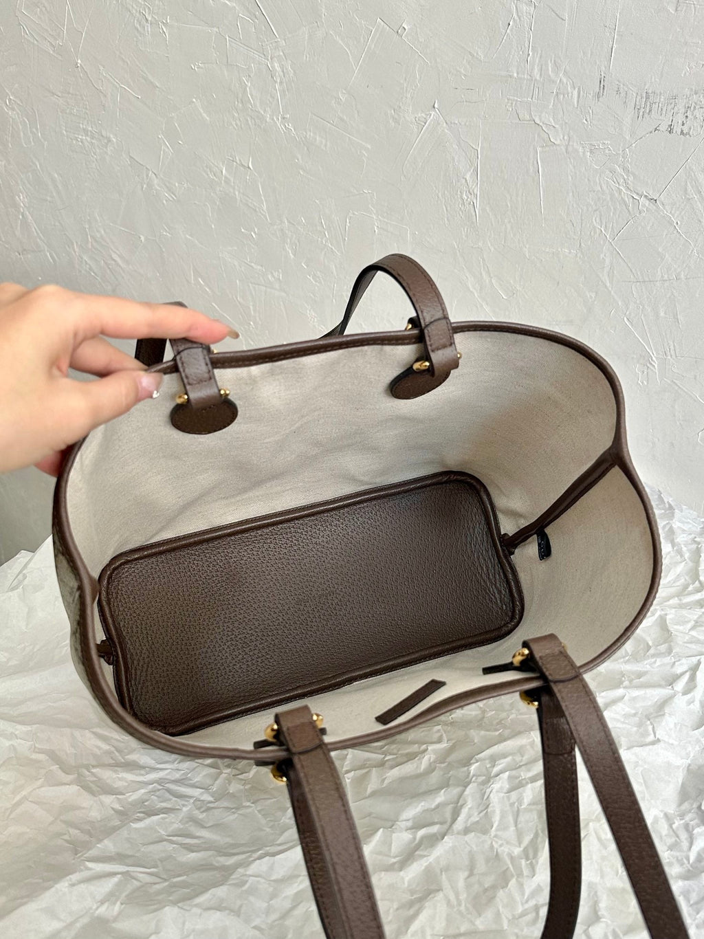 オフィディア スモール トートバッグ 31 ベージュ キャンバス＆ブラウン カーフスキン