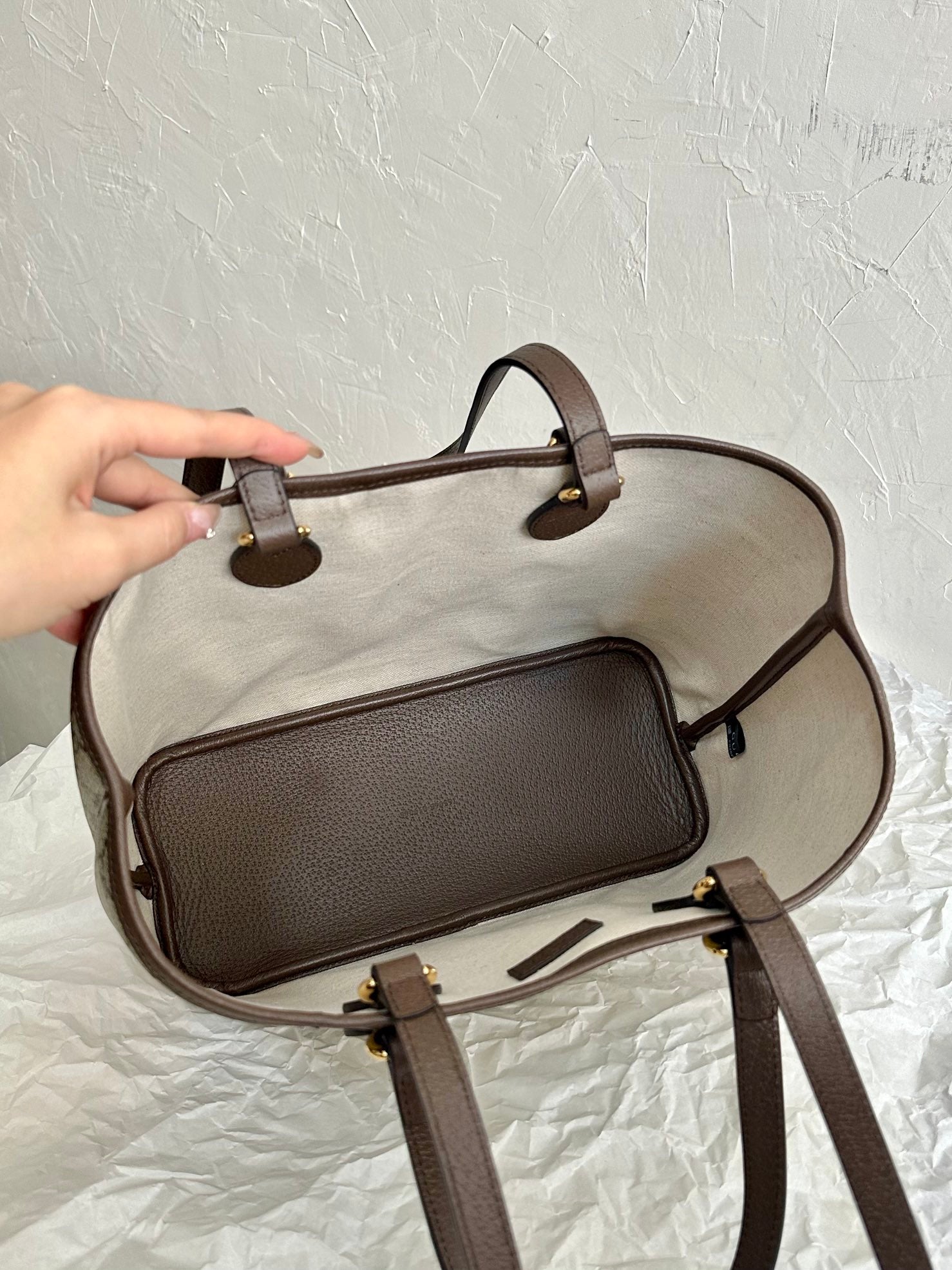 オフィディア スモール トートバッグ 31 ベージュ キャンバス＆ブラウン カーフスキン