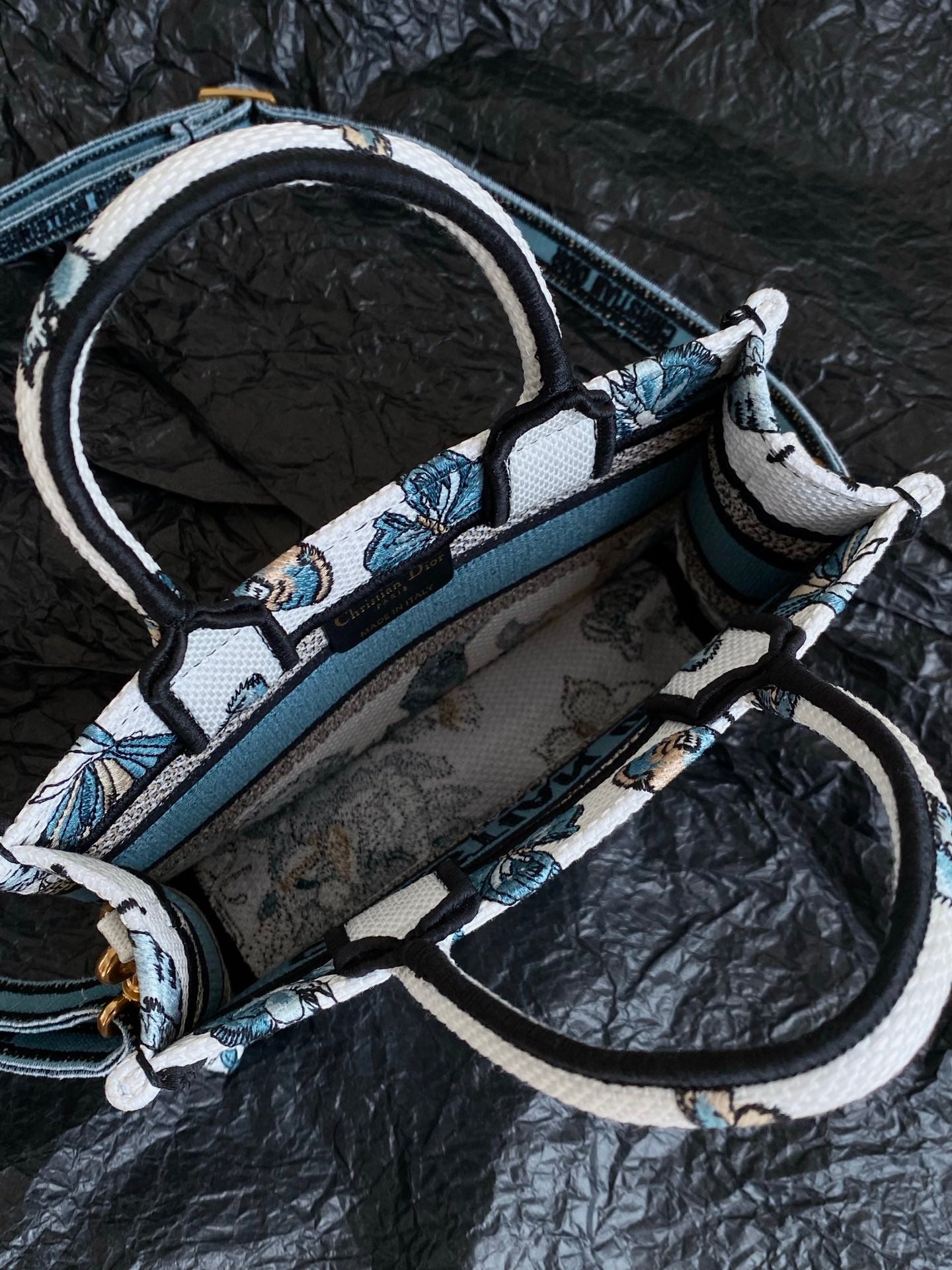 ミニブックトート21 バタフライパターン ブルーカーフスキン