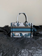 MINI BOOK TOTE 21 BUTTERFLY PATTERN BLUE CALFSKIN