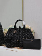 TOUJOURS BAG 37 IN BLACK MIX WHITE CANNAGE TWEED WITH GOLD HARDWARE