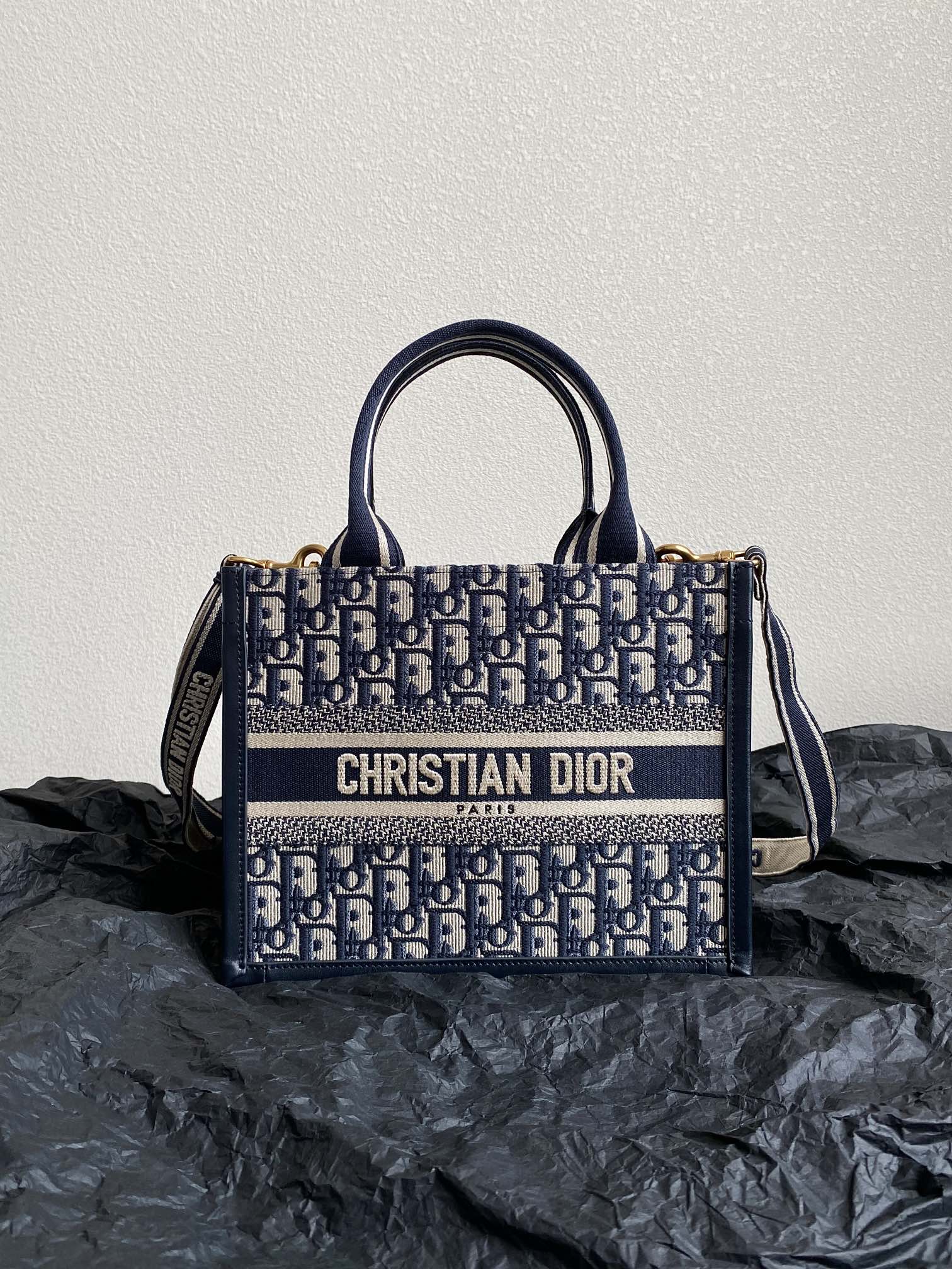 ミニブックトート 26 ブルー 斜め刺繍