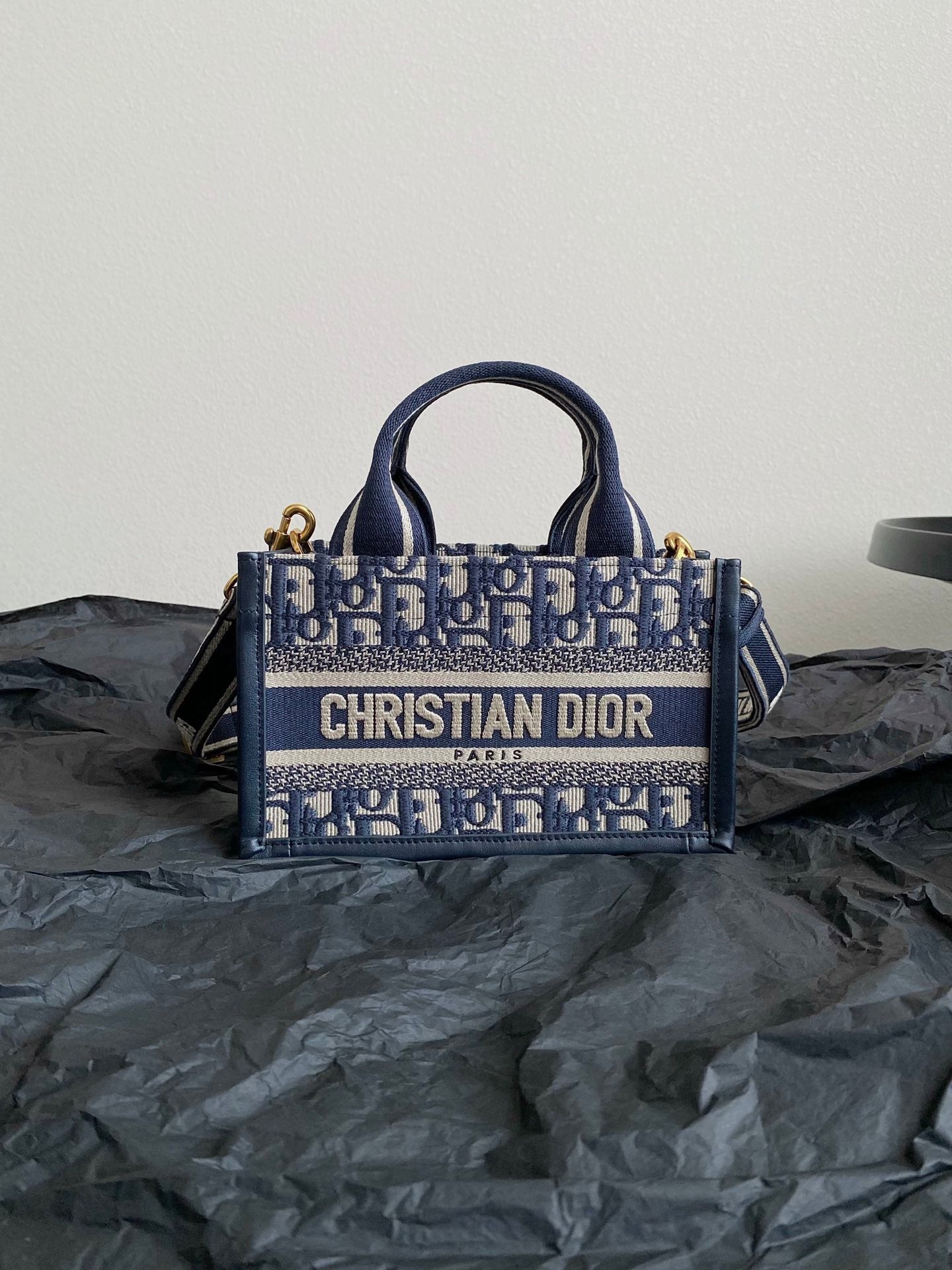 ミニブックトート 21 ブルー 斜め刺繍