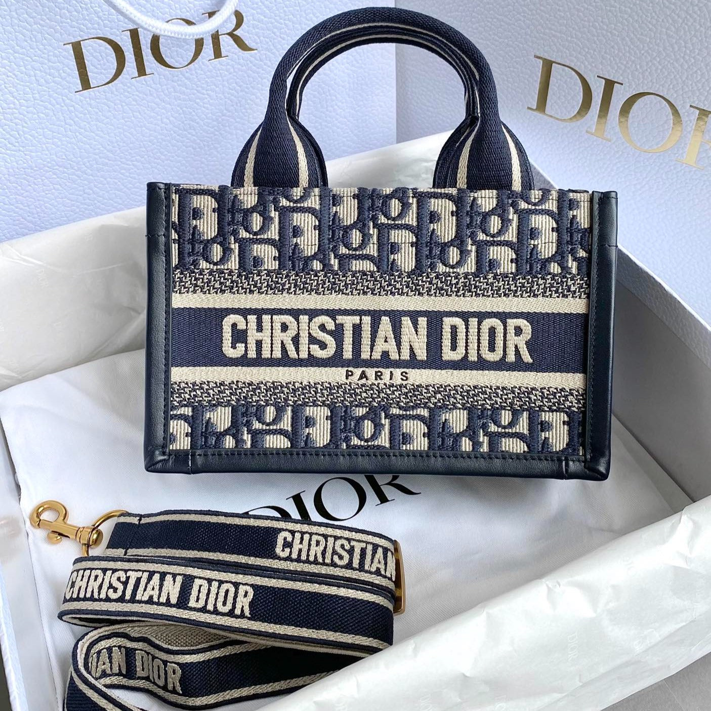 ミニブックトート 21 ブルー 斜め刺繍