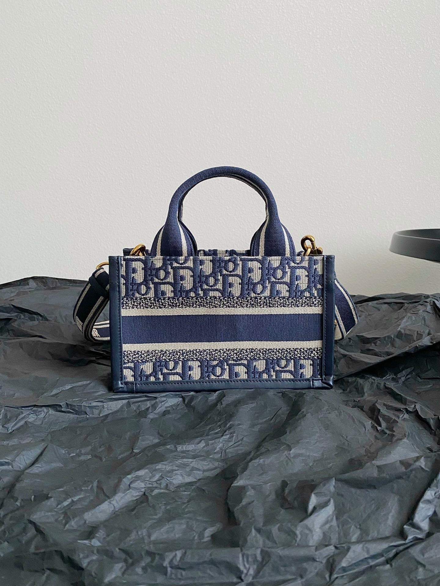 ミニブックトート 21 ブルー 斜め刺繍