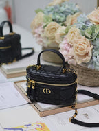 CARO 16 ミニ バニティケース（ブラック マクロカナージュ ラムスキン）