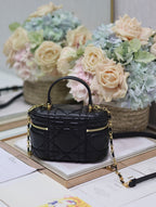 CARO 16 ミニ バニティケース（ブラック マクロカナージュ ラムスキン）