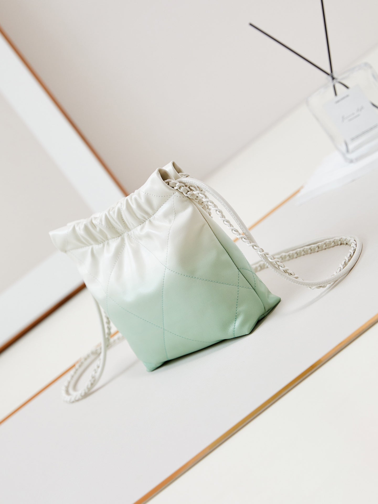 CC MINI 20 HOBO BAG IN WHITE MIX LIGHT GREEN CALFSKIN