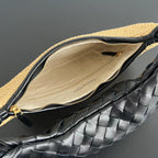 ジェメリ ショルダーバッグ 36 ベージュラフィア＆ブラックラムスキン